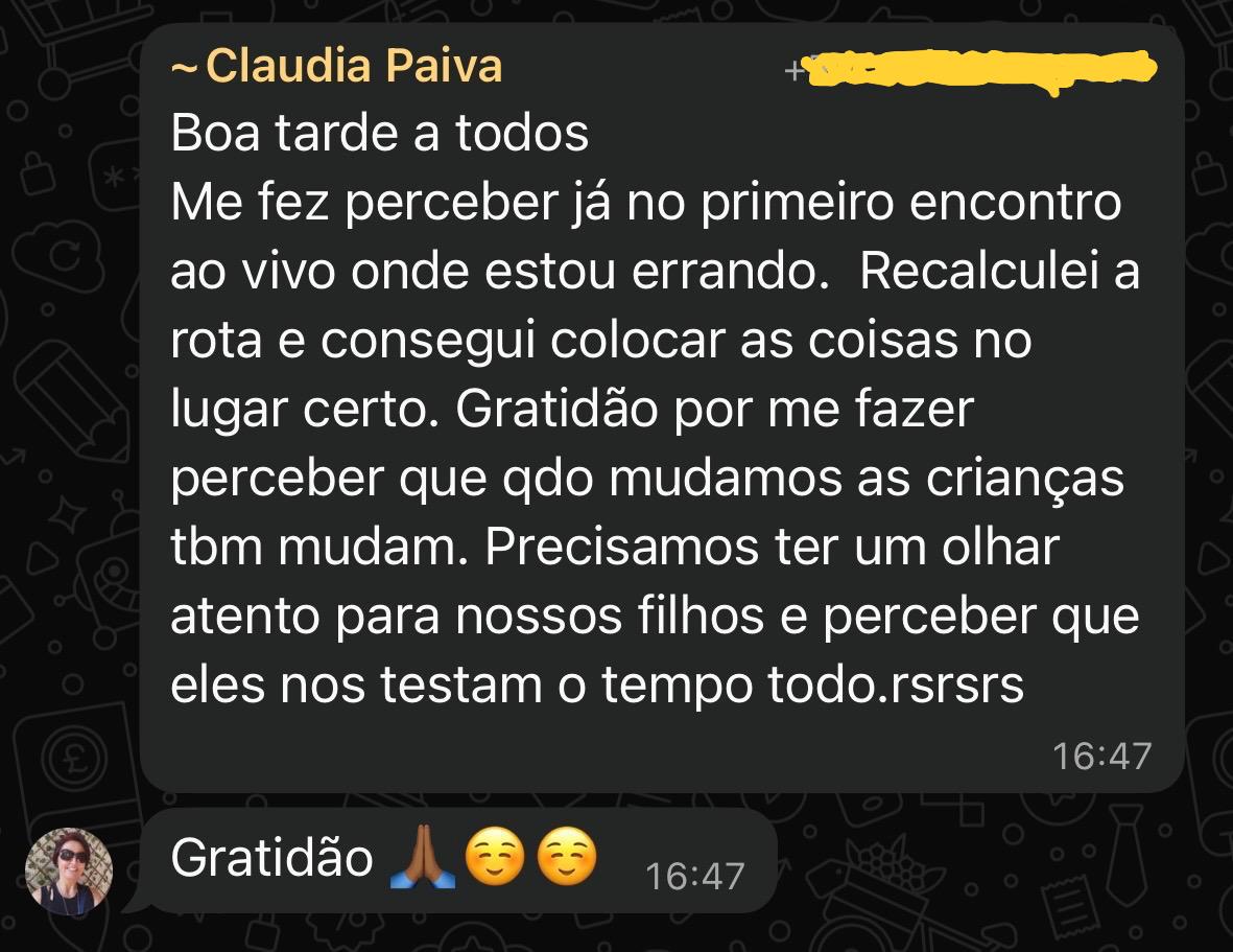 Mensagem de Claudia Paiva sobre o Método MIE
